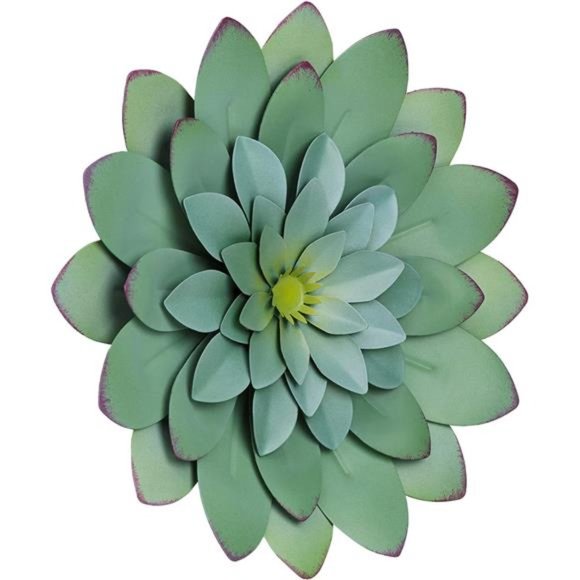 Succulent Hanging Wall Decor - Green, Hand Painted, 3D Metal Flower Art - Picture 4 of 7